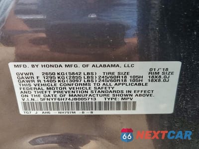 Zdjęcie 12 z 12 samochodu: 2018 HONDA PILOT EXLN VIN:5FNYF6H74JB005713 - miniatura