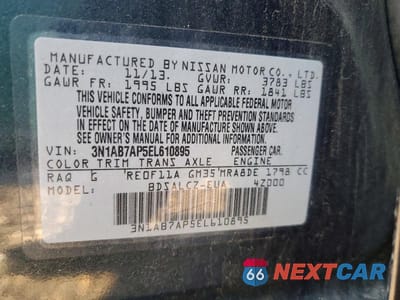 Zdjęcie 12 z 12 samochodu: 2014 NISSAN SENTRA S VIN:3N1AB7AP5EL610895 - miniatura