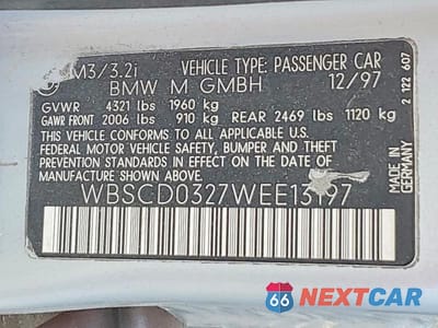 Zdjęcie 13 z 13 samochodu: 1998 BMW M3 AUTOMATIC VIN:WBSCD0327WEE13197 - miniatura