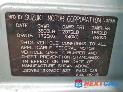 Zdjęcie 13 z 13 samochodu: 2009 SUZUKI SX4 TECHNOLOGY VIN:JS2YB413X96201837 - miniatura