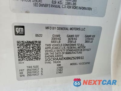 Zdjęcie 12 z 12 samochodu: 2022 CHEVROLET SILVERADO C1500 VIN:1GCRAAEK6NZ528911 - miniatura