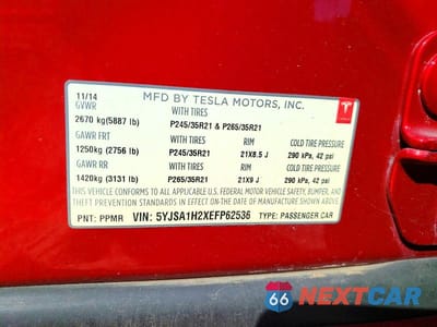 Zdjęcie 12 z 12 samochodu: 2014 TESLA MODEL S VIN:5YJSA1H2XEFP62536 - miniatura