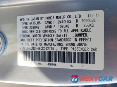 Zdjęcie 12 z 12 samochodu: 2012 ACURA TSX VIN:JH4CU2F48CC012745 - miniatura