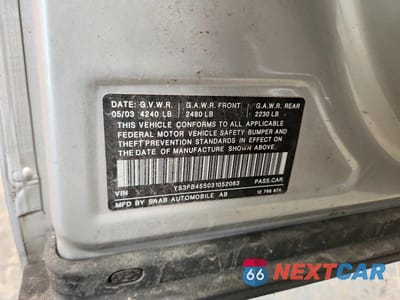 Zdjęcie 13 z 13 samochodu: 2003 SAAB 9 3 VIN:YS3FB45S031052063 - miniatura