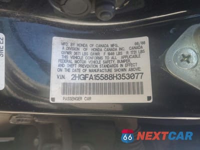 Zdjęcie 12 z 12 samochodu: 2008 HONDA CIVIC LX VIN:2HGFA15588H353077 - miniatura