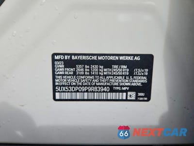Zdjęcie 14 z 14 samochodu: 2023 BMW X3 XDRIVE30I VIN:5UX53DP09P9R83940 - miniatura