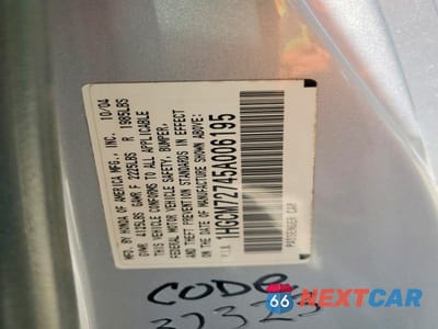 Zdjęcie 12 z 12 samochodu: 2005 HONDA ACCORD EX VIN:1HGCM72745A006195 - miniatura