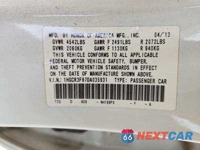 Zdjęcie 13 z 13 samochodu: 2013 HONDA ACCORD EXL VIN:1HGCR3F87DA035931 - miniatura