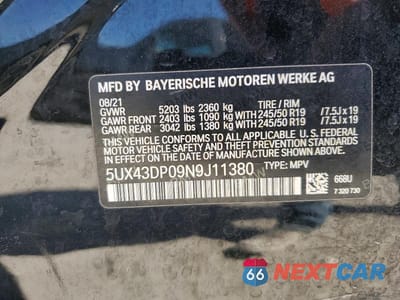 Zdjęcie 13 z 13 samochodu: 2022 BMW X3 SDRIVE30I VIN:5UX43DP09N9J11380 - miniatura