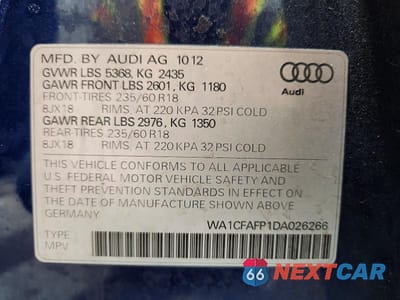 Zdjęcie 14 z 14 samochodu: 2013 AUDI Q5 PREMIUM VIN:WA1CFAFP1DA026266 - miniatura