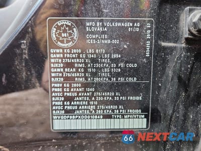 Zdjęcie 13 z 13 samochodu: 2013 VOLKSWAGEN TOUAREG V6 VIN:WVGDF9BPXDD010849 - miniatura