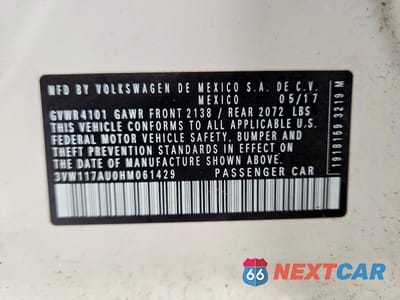 Zdjęcie 12 z 12 samochodu: 2017 VOLKSWAGEN GOLF S VIN:3VW117AU0HM061429 - miniatura