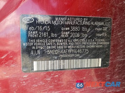 Zdjęcie 12 z 12 samochodu: 2015 HYUNDAI ELANTRA SE VIN:5NPDH4AE0FH646775 - miniatura