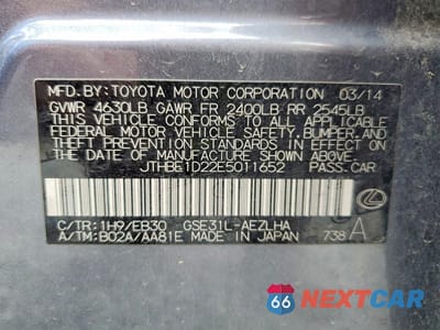 Zdjęcie 12 z 12 samochodu: 2014 LEXUS IS 350 VIN:JTHBE1D22E5011652 - miniatura