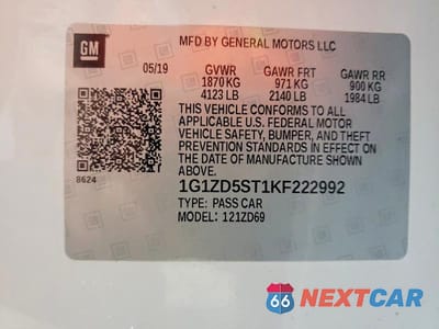 Zdjęcie 12 z 12 samochodu: 2019 CHEVROLET MALIBU LT VIN:1G1ZD5ST1KF222992 - miniatura