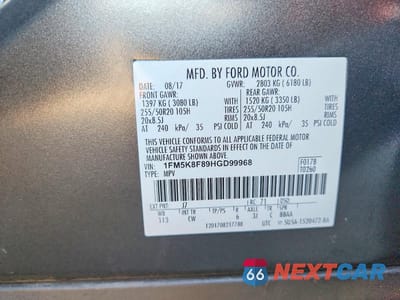 Zdjęcie 14 z 14 samochodu: 2017 FORD EXPLORER LIMITED VIN:1FM5K8F89HGD99968 - miniatura