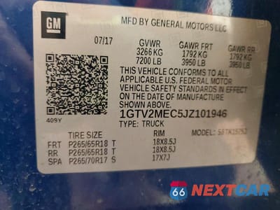 Zdjęcie 12 z 12 samochodu: 2018 GMC SIERRA K1500 SLE VIN:1GTV2MEC5JZ101946 - miniatura