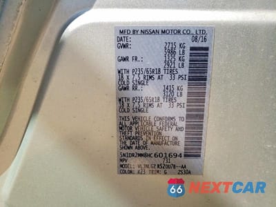 Zdjęcie 13 z 13 samochodu: 2017 NISSAN PATHFINDER SL VIN:5N1DR2MM8HC601694 - miniatura