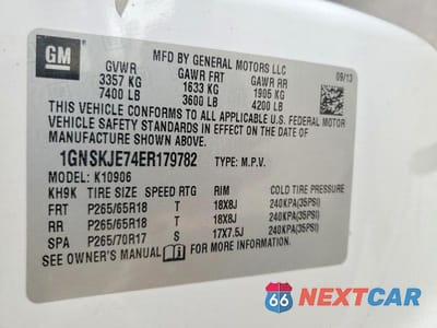 Zdjęcie 13 z 13 samochodu: 2014 CHEVROLET SUBURBAN K1500 LT VIN:1GNSKJE74ER179782 - miniatura