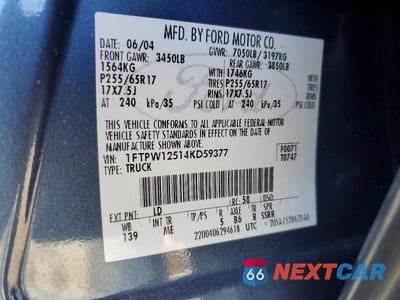 Zdjęcie 12 z 12 samochodu: 2004 FORD F150 SUPERCREW VIN:1FTPW12514KD59377 - miniatura