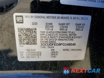 Zdjęcie 12 z 12 samochodu: 2023 CHEVROLET SILVERADO K1500 LT TRAIL BOSS VIN:3GCUDFED8PG148049 - miniatura