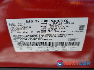 Zdjęcie 13 z 13 samochodu: 2016 FORD EXPLORER LIMITED VIN:1FM5K8F84GGA48125 - miniatura