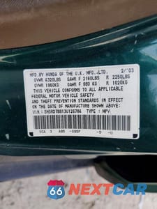 Zdjęcie 13 z 13 samochodu: 2003 HONDA CR-V EX VIN:SHSRD78813U126784 - miniatura