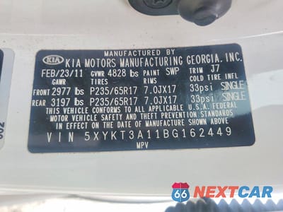 Zdjęcie 13 z 13 samochodu: 2011 KIA SORENTO LX VIN:5XYKT3A11BG162449 - miniatura