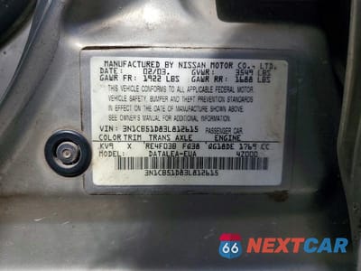 Zdjęcie 12 z 12 samochodu: 2003 NISSAN SENTRA XE VIN:3N1CB51D83L812615 - miniatura