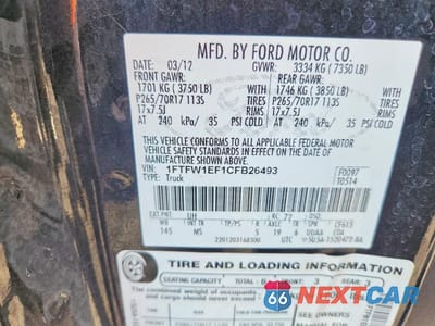 Zdjęcie 12 z 12 samochodu: 2012 FORD F150 SUPERCREW VIN:1FTFW1EF1CFB26493 - miniatura