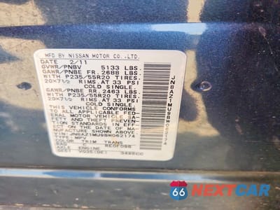 Zdjęcie 14 z 14 samochodu: 2011 NISSAN MURANO S VIN:JN8AZ1MU9BW062174 - miniatura