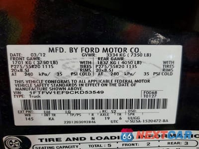 Zdjęcie 12 z 12 samochodu: 2012 FORD F150 SUPERCREW VIN:1FTFW1EF9CKD53549 - miniatura