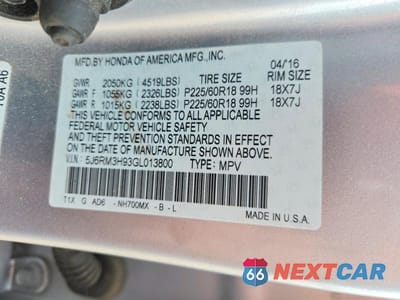 Zdjęcie 13 z 13 samochodu: 2016 HONDA CR-V TOURING VIN:5J6RM3H93GL013800 - miniatura