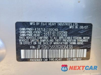 Zdjęcie 12 z 12 samochodu: 2008 SUBARU IMPREZA WRX PREMIUM VIN:JF1GH75668G808438 - miniatura