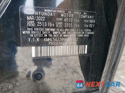 Zdjęcie 13 z 13 samochodu: 2022 HYUNDAI SONATA HYBRID LIMITED VIN:KMHL54JJ4NA049132 - miniatura