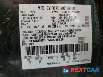 Zdjęcie 13 z 13 samochodu: 2021 FORD EXPLORER XLT VIN:1FMSK8DH6MGC45329 - miniatura
