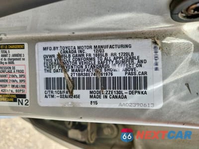 Zdjęcie 12 z 12 samochodu: 2004 TOYOTA COROLLA VIN:2T1BR38E74C261976 - miniatura