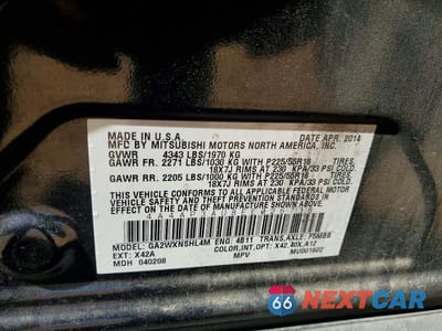 Zdjęcie 13 z 13 samochodu: 2014 MITSUBISHI OUTLANDER SPORT ES VIN:4A4AP3AU8EE026738 - miniatura