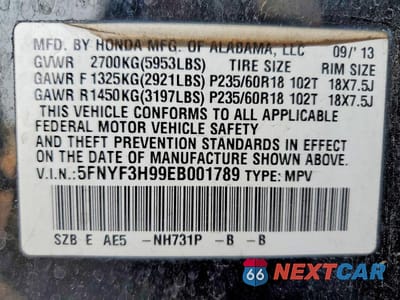 Zdjęcie 13 z 13 samochodu: 2014 HONDA PILOT TOURING VIN:5FNYF3H99EB001789 - miniatura