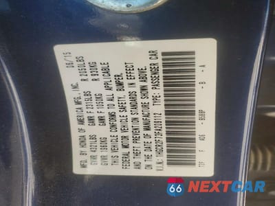 Zdjęcie 12 z 12 samochodu: 2015 HONDA ACCORD EX VIN:1HGCR2F73FA209112 - miniatura