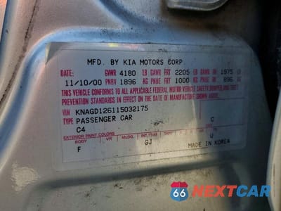 Zdjęcie 12 z 12 samochodu: 2001 KIA OPTIMA LX VIN:KNAGD126115032175 - miniatura