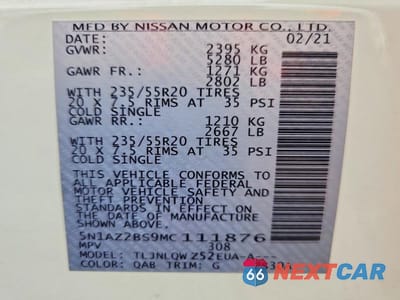 Zdjęcie 13 z 13 samochodu: 2021 NISSAN MURANO SV VIN:5N1AZ2BS9MC111876 - miniatura