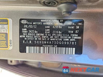 Zdjęcie 12 z 12 samochodu: 2013 KIA OPTIMA LX VIN:5XXGM4A75DG099781 - miniatura