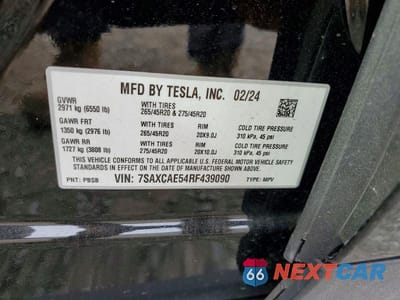 Zdjęcie 13 z 13 samochodu: 2024 TESLA MODEL X VIN:7SAXCAE54RF439090 - miniatura