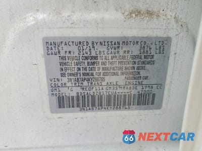 Zdjęcie 12 z 12 samochodu: 2019 NISSAN SENTRA SV VIN:3N1AB7AP4KY288765 - miniatura