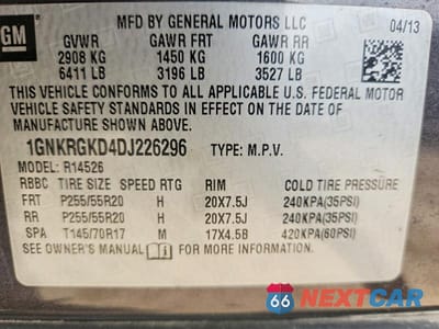 Zdjęcie 14 z 14 samochodu: 2013 CHEVROLET TRAVERSE LT VIN:1GNKRGKD4DJ226296 - miniatura