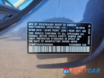 Zdjęcie 13 z 13 samochodu: 2016 VOLKSWAGEN PASSAT SE VIN:1VWBT7A37GC069856 - miniatura