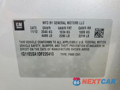 Zdjęcie 12 z 12 samochodu: 2013 CHEVROLET MALIBU 2LT VIN:1G11E5SA1DF226410 - miniatura