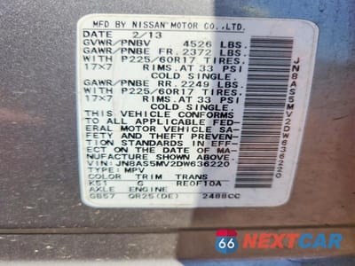 Zdjęcie 13 z 13 samochodu: 2013 NISSAN ROGUE S VIN:JN8AS5MV2DW636220 - miniatura