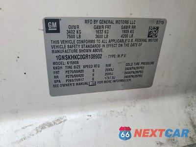 Zdjęcie 13 z 13 samochodu: 2016 CHEVROLET SUBURBAN K1500 LT VIN:1GNSKHKC0GR108902 - miniatura